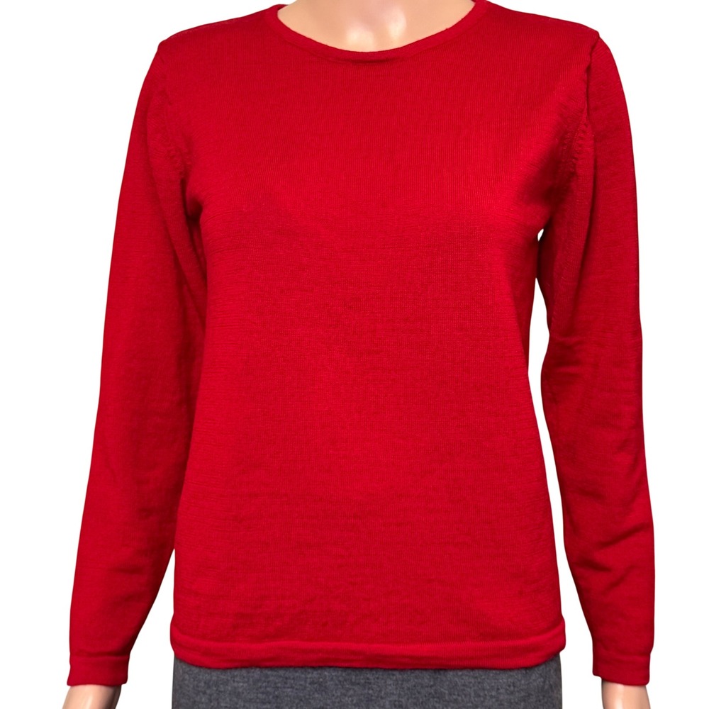 Vintage Stephanie Andrews Red 100% Merino Wool Crew Neck Sweater Womens Medium